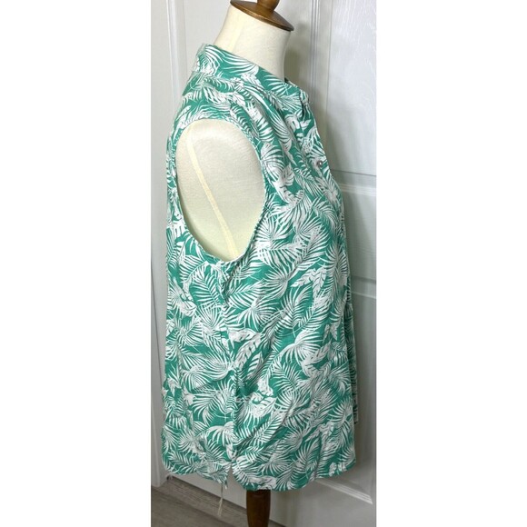 NWT Croft & Barrow Linen Blend Tank Shirt Green White Leaves Size Large - Picture 4 of 7